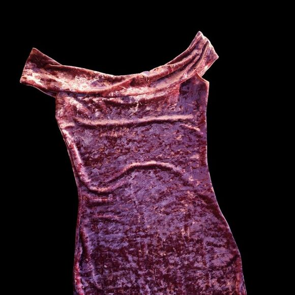 Club L Mini Dress Womns SZ 8 London Bardot Velvet Party Y2K Prom Disco HOCO Sexy - Picture 3 of 5